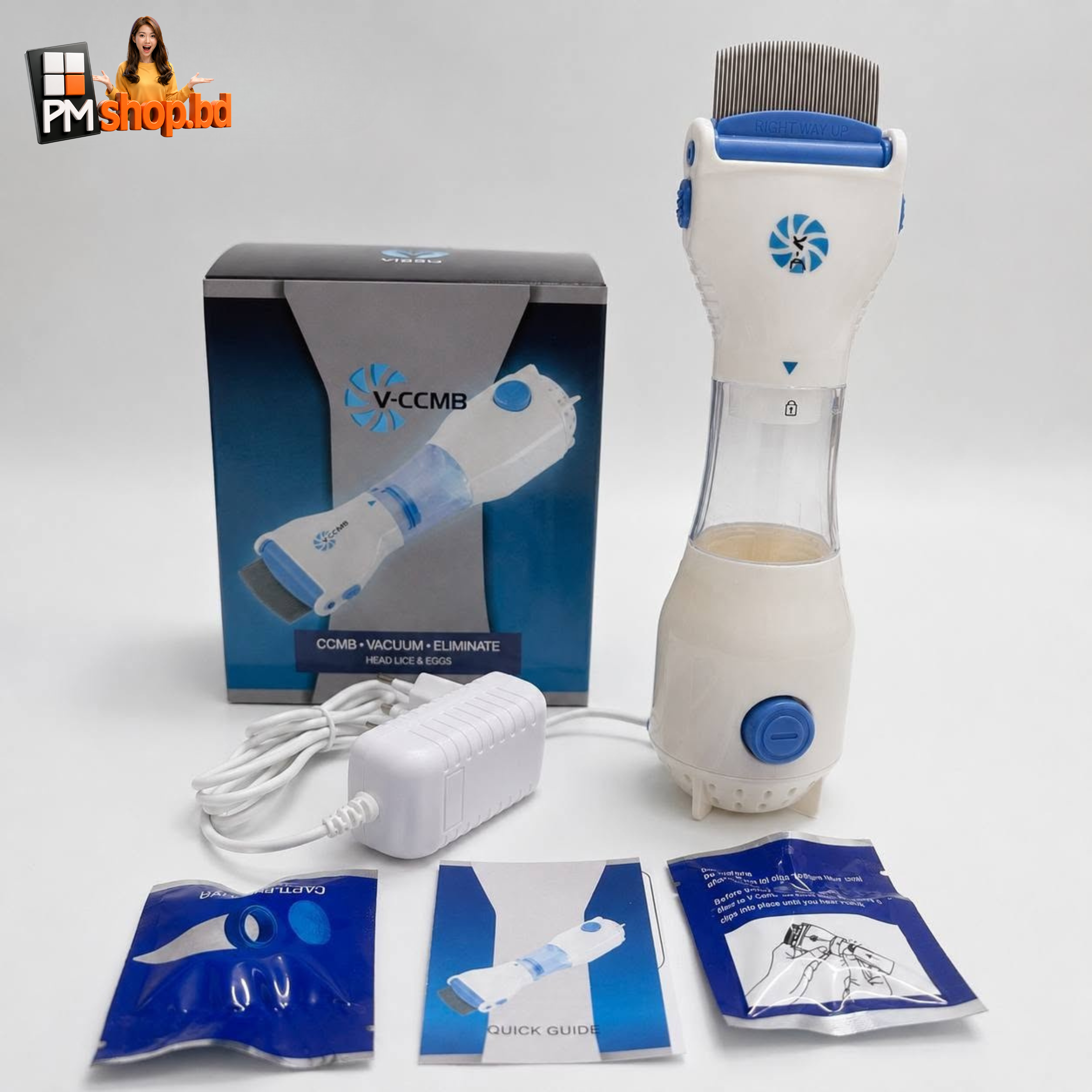 Electronics V-Comb Lice Vacuum Remover (ইলেকট্রিক ভ্যাকুয়াম উকুন ও ডিম অপসারণ মেশিন) ওয়েব সাইড ডেসকিপসন