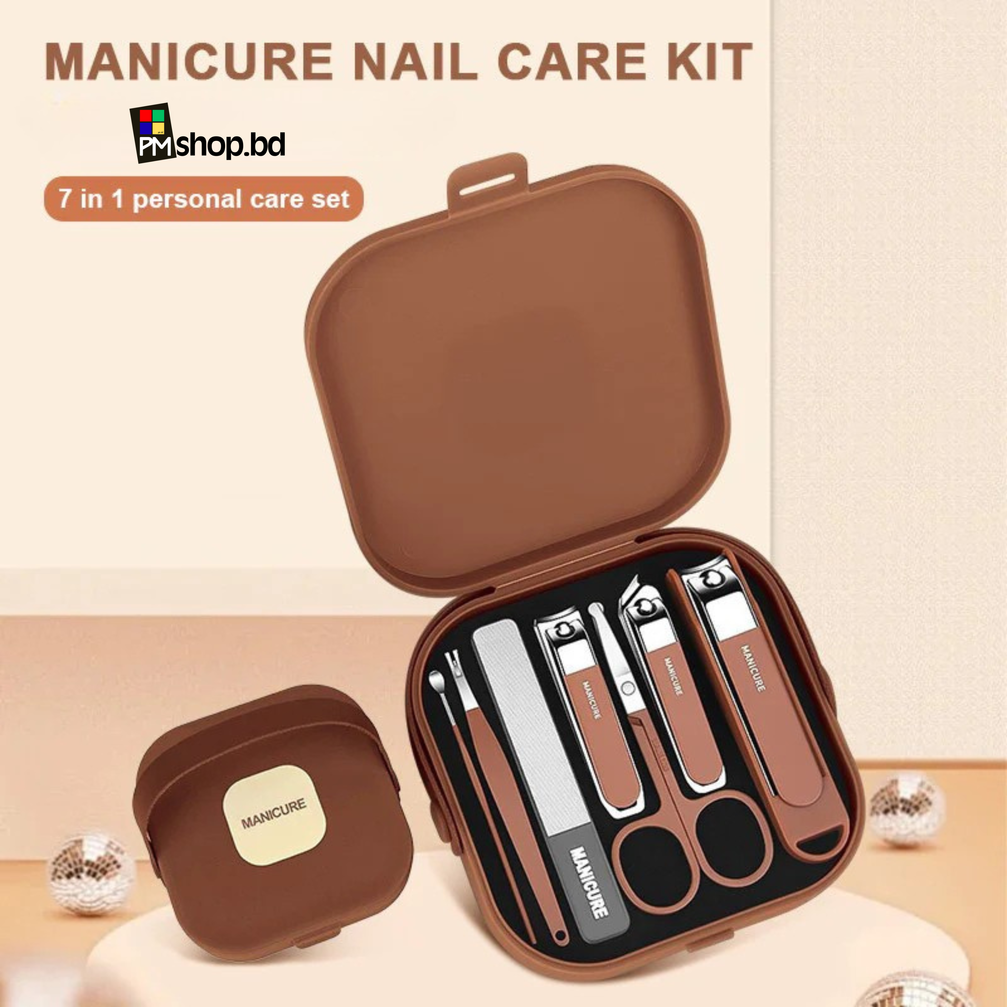 Anti-Splash Nail Care 7 Pcs Manicure Set (Brown)