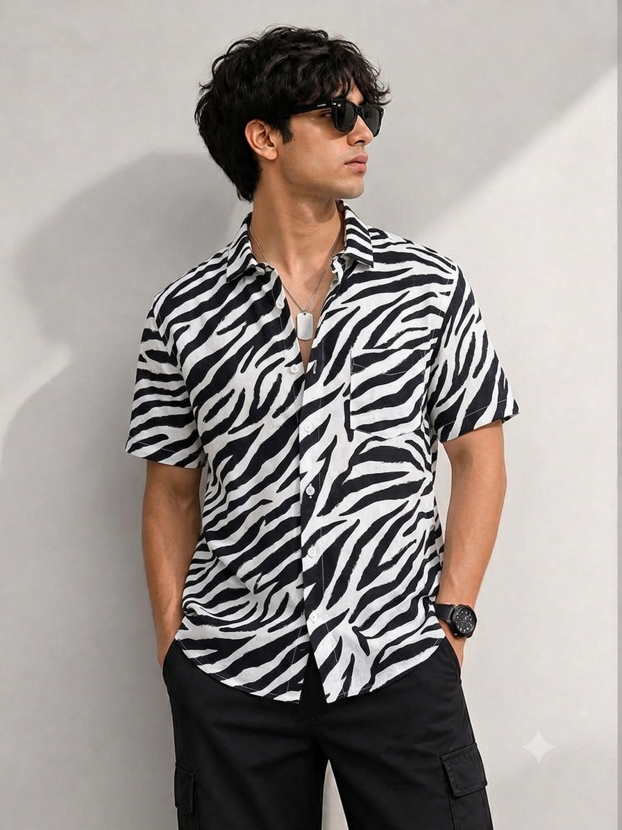 Men's Premium Zebra Print Half Sleeve Shirt