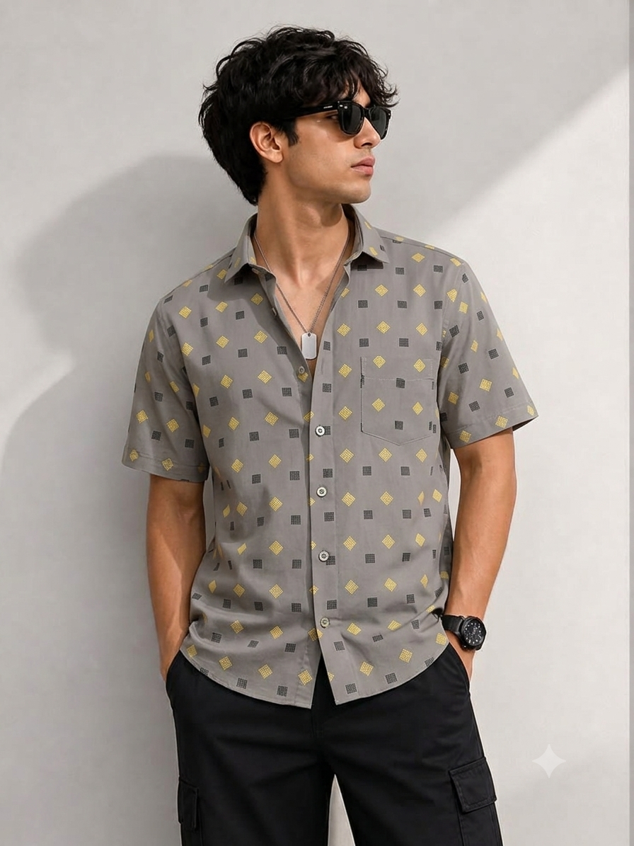 Men's Premium Geometric Print Half Sleeve Shirt