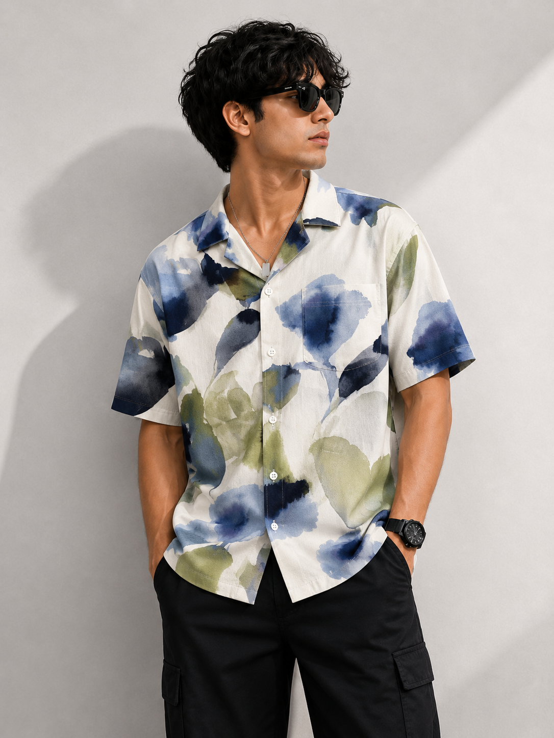 Men's Premium Watercolor Floral Print Half Sleeve Shirt